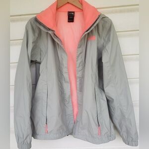 THE NORTH FACE Hyvent Light Gray Pink Coral Orange Mesh Lined Hooded Jacket!!!